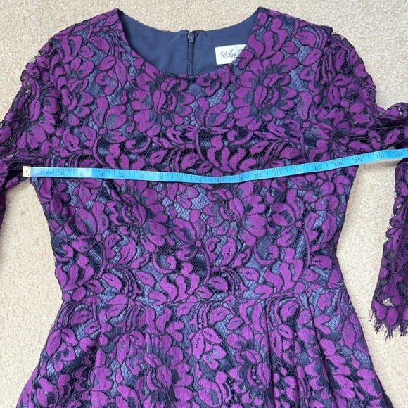 Eliza J Cocktail Dress Purple Lace Long Sleeve Scalloped Hem Party Dress Size 6 - Picture 9 of 15